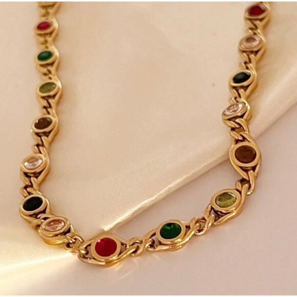 Free People Jewelry - 18K Gold Plated Colorful Zircon Necklace Cuban Chain Necklace Stainless Steel